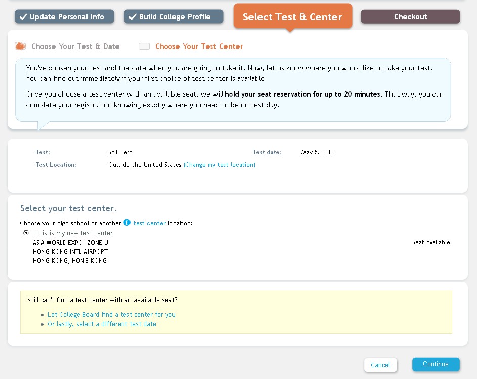 SAT考試選擇考試日期及座位